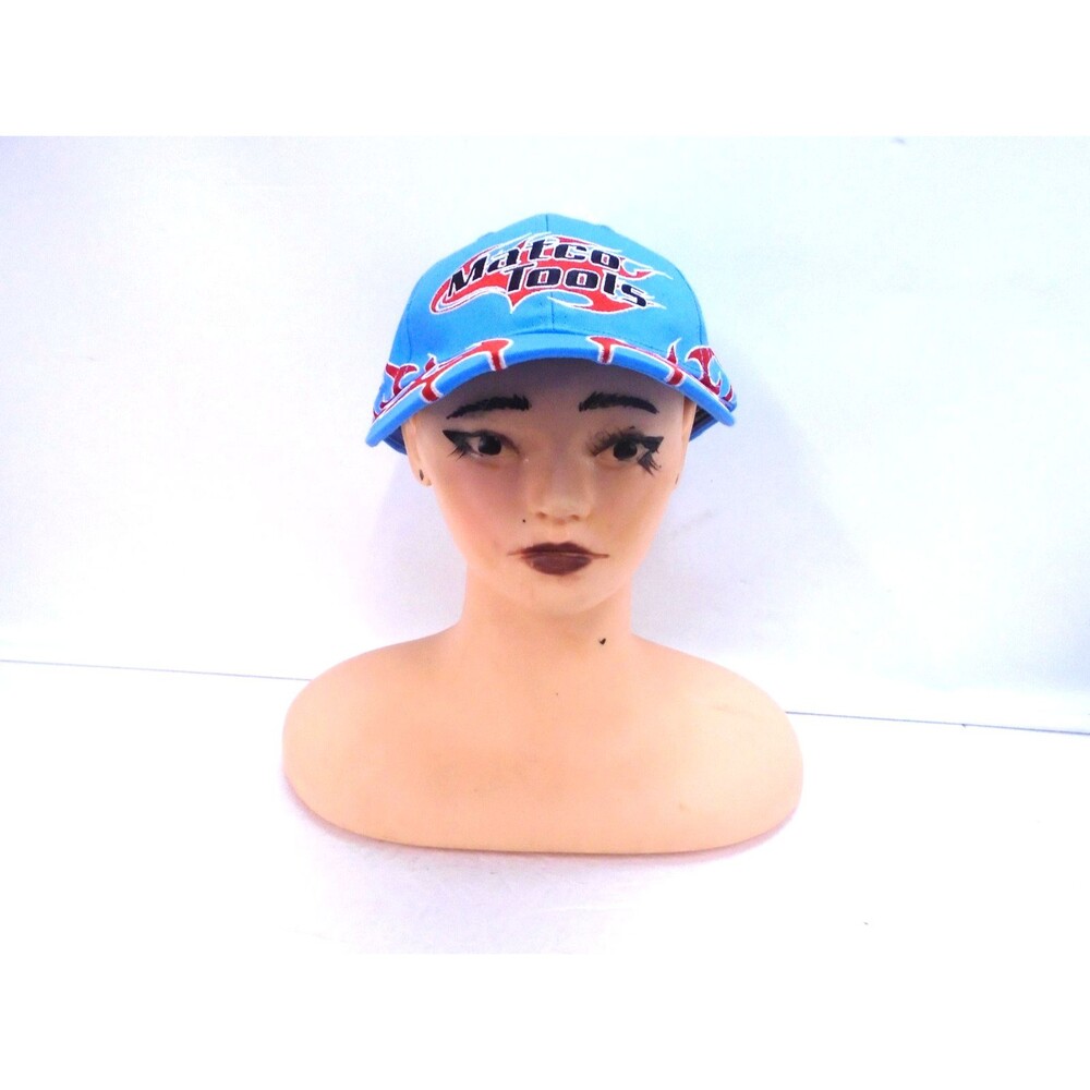 Matco Tools Hat Baseball Cap Flames Y2K Blue Spell Out Graphic Strap Back